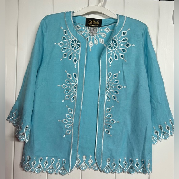 Bob Mackie Tops - Vintage Bob Mackie Turquoise Embroidered Blouse